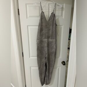 Halston Heritage Gray Corduroy Jumpsuit with V-Neckline